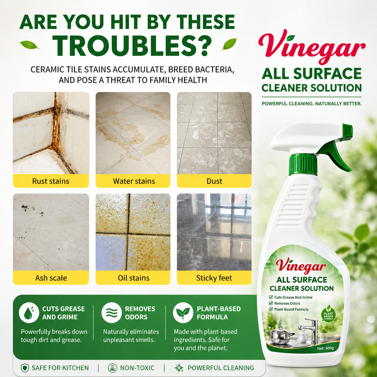 🍃 Vinegar Kitchen Cleaner – Deep Clean in 5 Min🔥