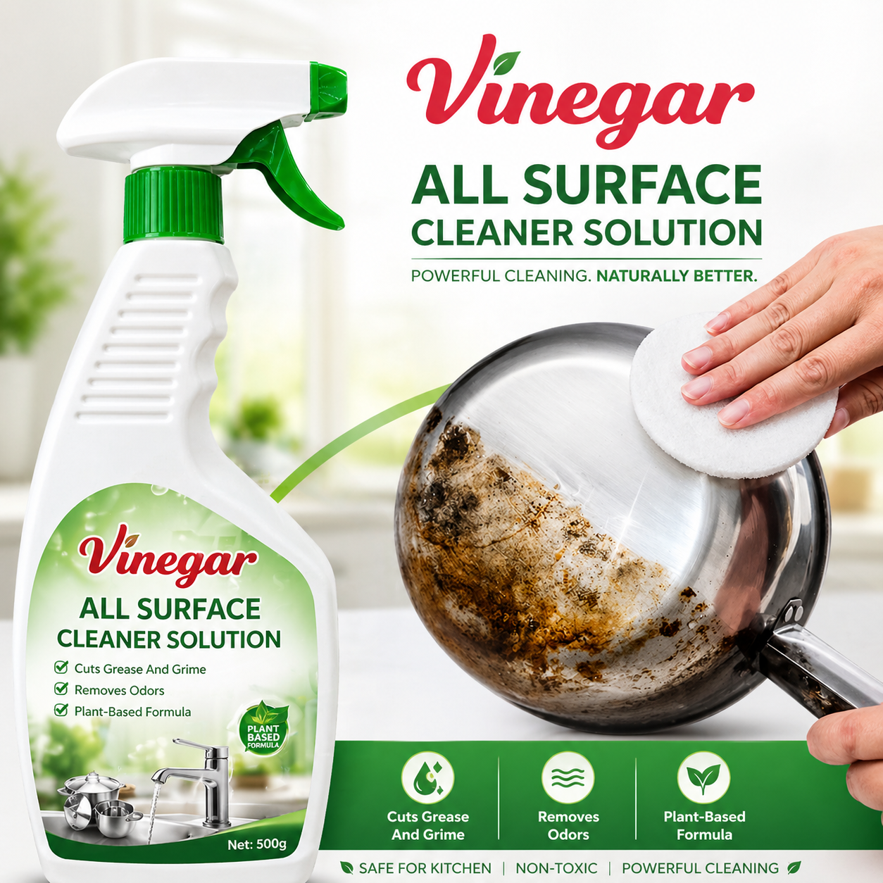 🍃 Vinegar Kitchen Cleaner – Deep Clean in 5 Min🔥