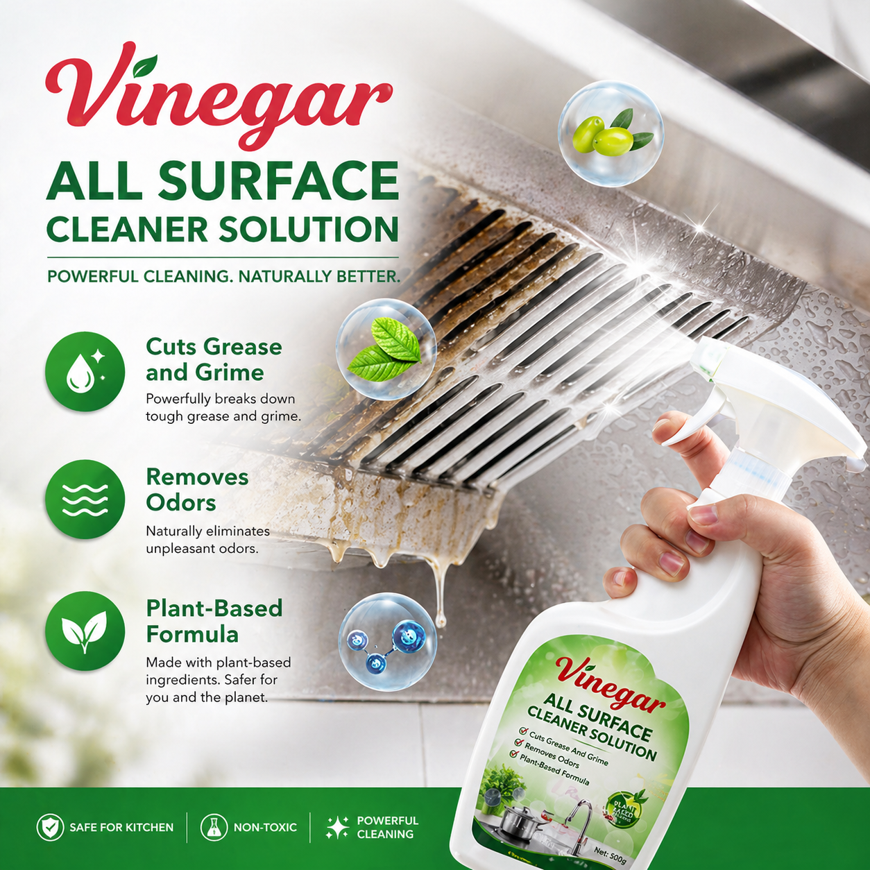 🍃 Vinegar Kitchen Cleaner – Deep Clean in 5 Min🔥