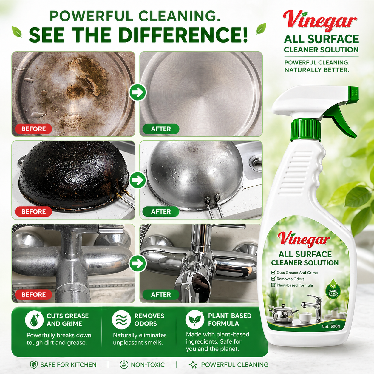 🍃 Vinegar Kitchen Cleaner – Deep Clean in 5 Min🔥